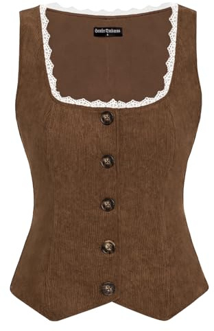 Scarlet mörker renässans traditionell väst vintage ärmlös medeltida manchesterväst, kaffe, L
