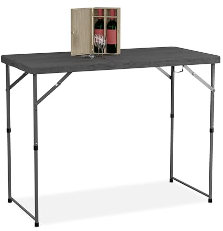 Relaxdays Fällbart trädgårdsbord, HBT: 74 x 120 x 60 cm, plast, stål, höjdjusterbar, 6 personer, campingbord, grå