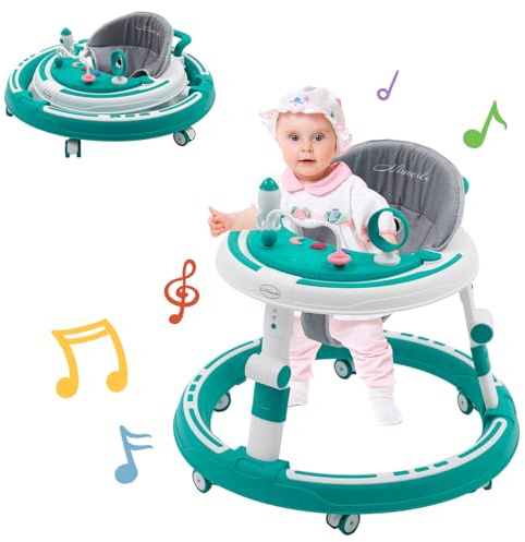 Forroby 3 in 1 Baby Walker,Height Adjustable,Multifunctional Foldable Kids Push Walker Sit and Stand with 360° Quiet Wheels,Dinner Tray and Game Play Center(with Music), Gift for Girls Boys 6 Months+