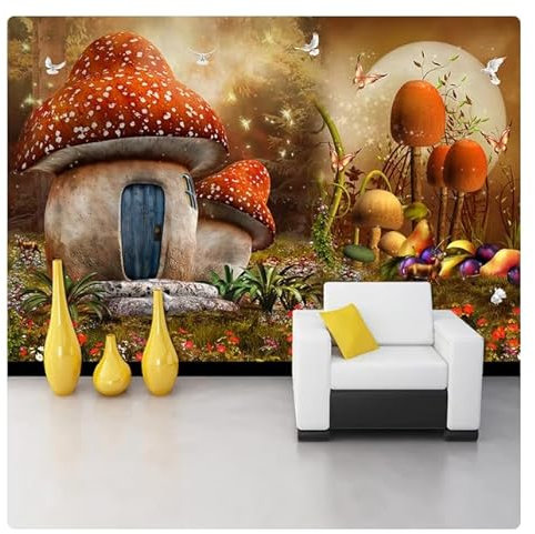 vsdhlsidgl Benutzerdefinierte Cartoon-Thema Wandbild Tapete für Kinder Pilzhaus Cartoon Fantasie Wandbild Kinderzimmer Sofa Hintergrund Wand * 350cm x 256cm (137,8x100,8 Zoll)