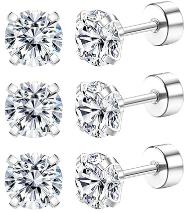 Mochity 3 Paires Boucles d'Oreilles Or Argent Noires, Boucle Doreille Acier Inoxydable Femme Homme,Piercing Oreille Cartilage Helix Piercing,Boucles d'Oreilles En Zirconium (3 Paires 3mm, Argent)