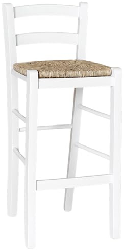 OKAFFAREFATTO MADDALONI Sgabello Bar Legno Bianco Laccato Schienale Seduta Paglia h 67 cm Cucina