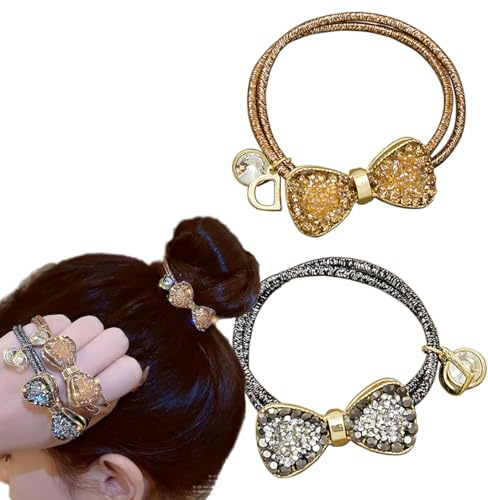 Wenlly 2 stycken fashionabla rosetter kristall strass hårsnoddar elastiska hårband hästsvanshållare för kvinnor flickor hårsmycken