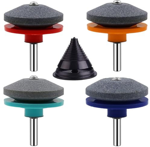 Universal Lawn Mower Blade Sharpener for an Immaculate Garden – 4 Packs Colored Garden Tool Sharpener Drill Attachment for Garden Hoes, Spades, Lawn-Edgers, and Shears
