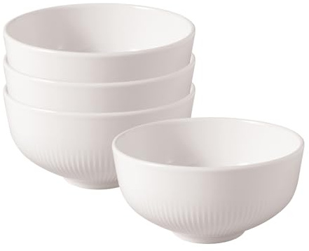 Villeroy & Boch Afina Lot de 4 bols pour soupes - Salades et desserts en relief - Passe au lave-vaisselle - Passe au micro-ondes - Porcelaine de qualité supérieure - Fabriqué en Allemagne