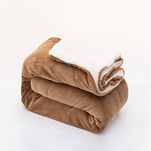 U5GAAALPPQ9 Comfortable Sherpa Lamb Wool Geometric Warm Quilted Bedspread Beach Blanket Plaid and Covers Sleeping Comforter (Color : Brown, Size : 130 * 160CM) (Camel 130 * 160CM)