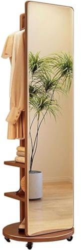 Freistehende Standspiegel-Garderobe, 360° drehbarer Ganzkörperspiegel, Holzgarderobe, 2-in-1-Standspiegel und Garderobe, Wohnzimmer, Schlafzimmer, Garderobenspiegel