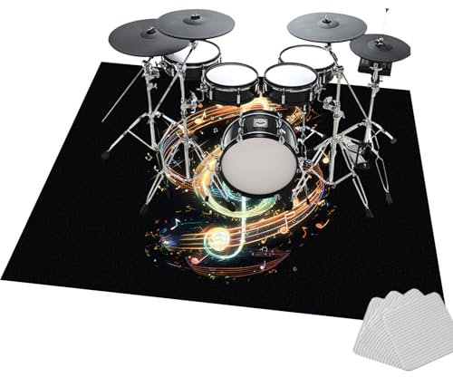 Drum Teppich | Professionelles Schallschutzmatte | Trommelteppich mit Rutschfester Unterseite für Akustik Elektrisches Schlagzeug | 120 x 80 cm Zubehör für Drum Kit | Dicht Gewebter Oberfläche