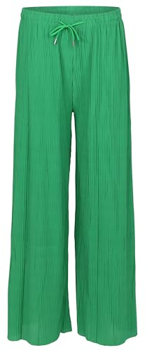Easy Young Fashion damsommarbyxor – lösa mjuka flödande veckade byxor – figurvänliga fritidsbyxor – trendiga Marlenebyxor eleganta och avslappnade 999, Grön, 36-42