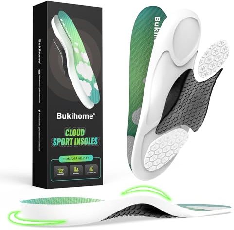 Bukihome Pro-Grade Athletic Insoles - Running & Basketball Shoe Inserts with Energy Return, Shock Absorption & Arch Support - Lightweight Performance Boost for Men/Women -XL
