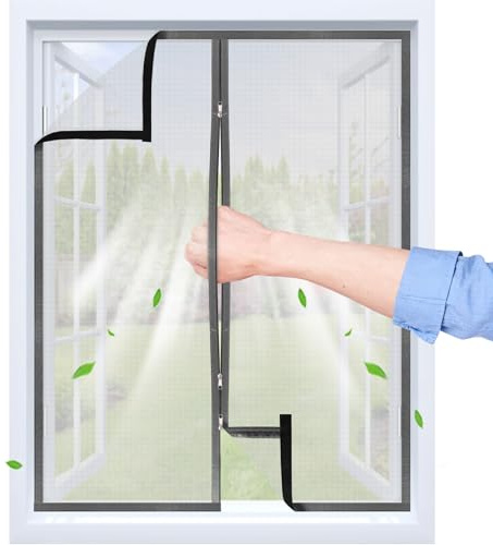 Fliegengitter Fenster mit Klettband & Zipper, Maßgefertigt | Mit halbtransparentem Klettband, Selbstklebender Insektenschutz für Dachfenster, Robust & Atmungsaktiv Moskitonetz