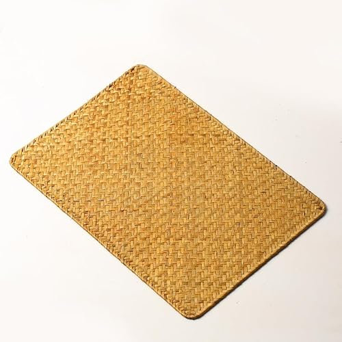 Paquete de 4 manteles individuales de ratán de hierba marina rectangulares/cuadrados/rotundidad, naturales, antideslizantes, resistentes al calor, aislamiento para mesa de comedor (marrón, 45 x 30 cm)