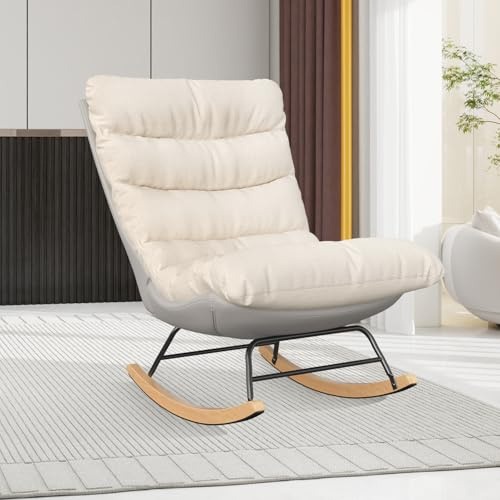 Moderner Schaukelstuhl für drinnen Draußen Ergonomischer Schaukelsessel Leinenoptik technische Gewebe mit Rutschfesten Füßen Maximale Belastung von 136kg Relaxsessel,Ideal für Balkon,Garten&Wohnzimmer