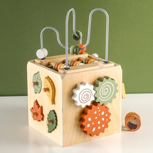 Smartwo Giochi Montessori per Bambini da 1 Anno, Cubo Multiattività in Legno, Gioco Educativo Legno Centro Attività Baby, Giocattolo Regalo Compleanno Pasqua Halloween Natale per Ragazzi Ragazze1 2 3+