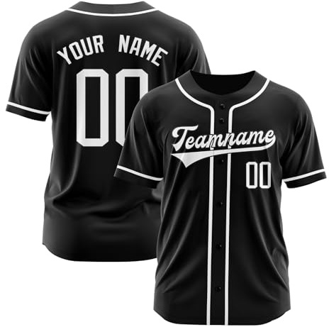 Camisa Camisa Hombre Béisbol Personalizado Impreso Nombre Personalizar Número Camisetas Deportivas para Hombres Mujeres Traje Camisa de Hombre, Negro , L