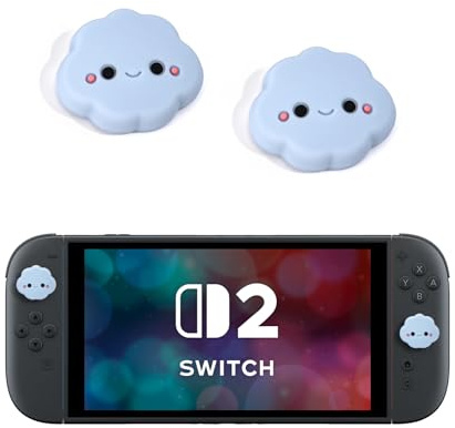 DLseego Thumb Grip Caps for Switch 2 Controller,Kawaii Shape Pattern Design Button Covers,Soft Silicone Non-Slip Analogue Joystick Protective Caps,Blue Cloud