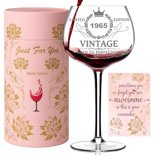 Lotnafee 60th Birthday Gifts for Her, Vintage 1965 Wine Glass with Gift Box, Funny 60th Birthday Present for Mum, Sister, Wife, Women Friends - Limited Edition Aged to Perfection - Just for You