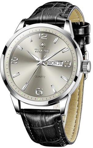 Taxau Herren Armbanduhr mit Lederband Herrenuhren Lederarmband Schwarz Analoge Quarzuhr für Herren mit Datum