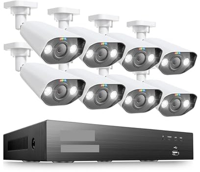 JOXLOVER di videosorveglianza 4K Super HD Poe Kit NVR 8CH H.265 + Telecamere IP Bullet Resistenti alle intemperie Ip67 Set CCTV di Sicurezza for Esterni per Esterni(None,8CH NVR 8Cameras)