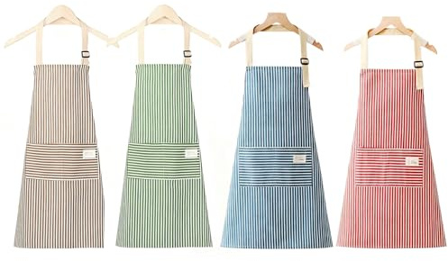 HAIJIYUNTU 4 Stück Küchenschürze Damen, Verstellbare Schürzes mit Latz, Schürze Damen Baumwolle, Schürze Aus Baumwolle Leinen, Zum Kochen, Backen, Malen, Hausarbeiten