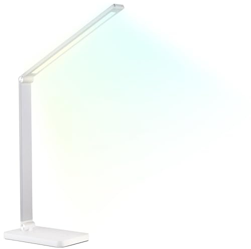Lunartec Schreibtischlampen: Aluminium-Schreibtischleuchte, CCT, 660 Lumen, USB, Silber/weiß (Schreibtisch-Leuchte, Schreibtischlampe LED dimmbar, Lampe)