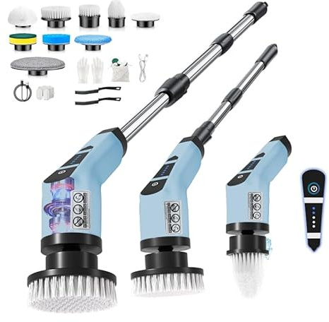 Brosse Rotative Nettoyage Electrique,avec 9 Têtes Interchangeables,Manche Télescopique Ajustable,Rechargeable Brosse Nettoyage Salle de Bainpour La Salle De Bain,La Cuisine,La Voiture,Le Sol