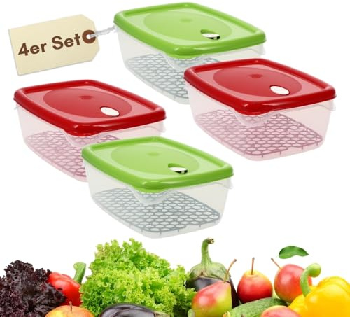 GarPet 4er Set Frischhaltedosen mit Deckel Abtropfgitter Küche Dampfventil Aufbewahrungsdosen Kunststoff Vorratsdosen Luftdicht Gefrierdosen 5L