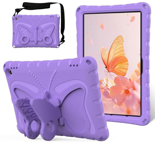 Kinder-Schutzhülle für Kindle Fire HD 10 Tablet (13. / 11. Generation 2023/2021), leicht, stoßfest, EVA-Schaum-Abdeckung mit Schultergurt, Ständer, für Jungen und Mädchen, Violett