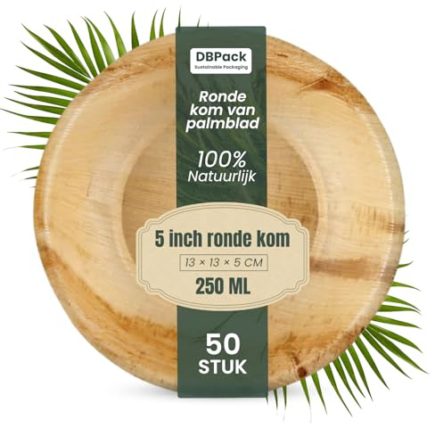 Tazones redondos de hojas de palma - Tazones desechables de lujo - 100 % naturales, sólidos y herméticos para sopas, salsas y golosinas (50, 250 ml)
