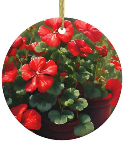 WINHGA Rote Geranien Drucke Weihnachten Keramik Dekoration Kreis Innendekoration Geschenk -7,4 cm
