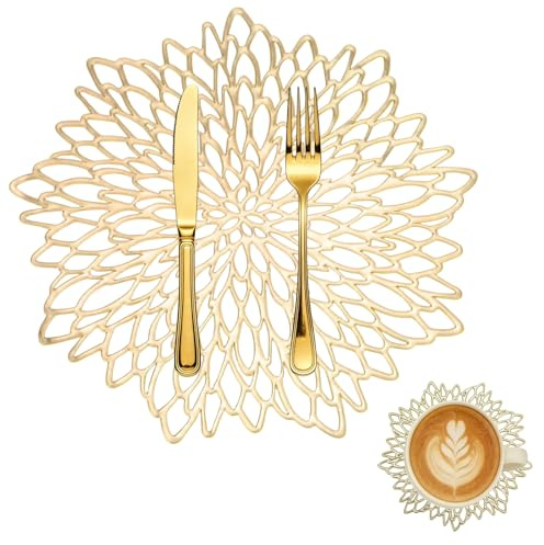 BSDLZCH 6er Set Gold Platzsets PVC Ø 38 cm, Tischset hitzebeständig