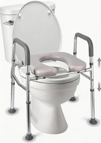 Aptliton 3-in-1 Raised Toilet Seat with Arms, Heavy Duty Toilet Surround Frame & Bedside Commode Chair, Height Adjustable, Soft Padded Seat, 350lbs Toilet Aid for Elderly & Disabled