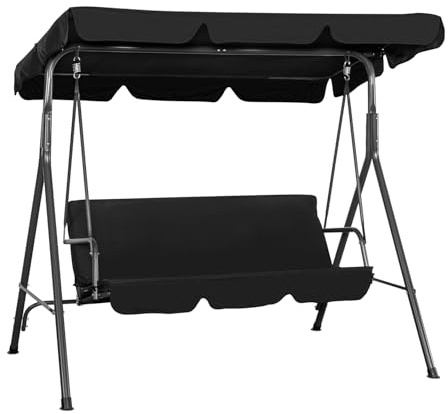 Angel Living 3 Seater Swing Bench, Outdoor Swing with Adjustable Roof, Rocking Chair with Metal Frame for Garden, Patio, Balcony 169x110x152cm (Black)