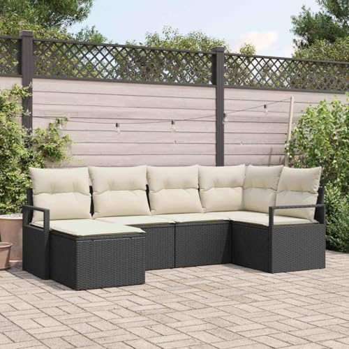 Owoxanthellate Set di 6 mobili da giardino in rattan nero, 62 x 62 x 85 cm, modulare da giardino con polyrattan resistente alle intemperie, divano ad angolo e gruppo di seduta per terrazza, balcone e