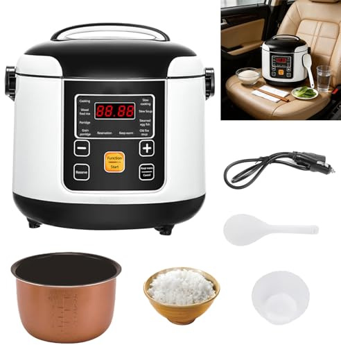 Olla Arrocera Para Coche, 12V/24V 200W Olla Arrocera PortáTil PequeñA Para Cocinar Arroz Sopa Y Gachas Reserva De 24 Horas Mantener Caliente Capacidad De 2L