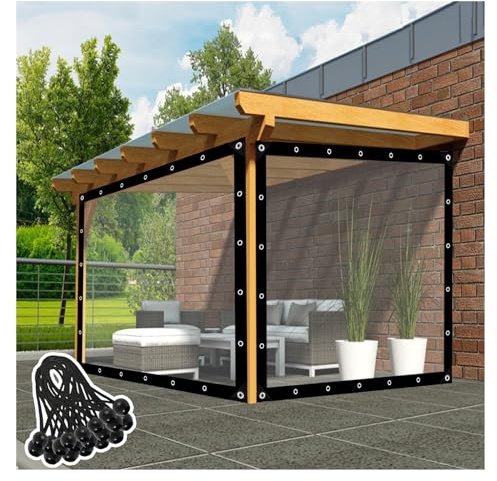 Weather Resistant Pergola Side Curtains, Clear Waterproof Tarpaulin Cover with Metal Grommets, UV Tear-Resistant for Outdoor Use, Garden and Pavilion