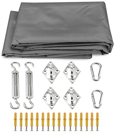 Sun Shade Sail Waterproof Oxford Square Rectangle Sunscreen Awning with Shade Sail Hardware Kit for Garden Canopy Outdoor Carport Sun Shelter Camping Yard Grey 2M/3M/4M/5M/6M