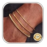 Morfetto 3Pcs Pulsera Hombre Acero Inoxidable No Se Empañan Cadena Set de Pulseras Hombre Oro Plata Robusto Brazalete Cadena Cubana Eslabones Caja Figaro Cómodo Regalos para Hombres SG-19.5