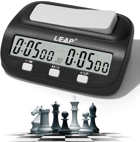 NKFBEV Minuteur d'Échecs Numérique, Horloge d'Échecs Numérique Professionnelle, Compte à Rebours, Bonus, Délai, 5-en-1 Timer Echec avec Grand Bouton Bascule Chronomètre pour Maison et Tournois (Noir)
