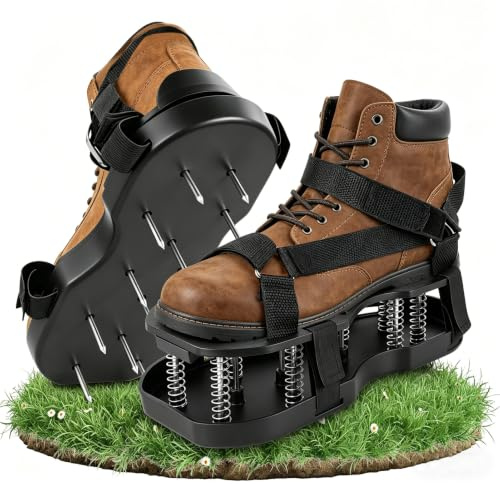 uifame Zapatos aireadores de césped con doble muelle de limpieza para césped, zapatos de césped ajustables para airear el césped, para jardín, patio y cuidado del césped