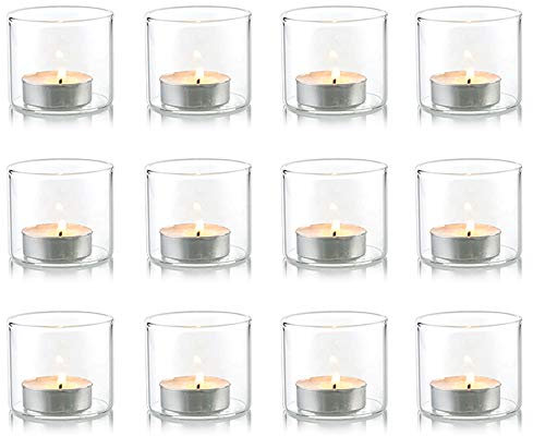 NUPTIO Teelichtgläser Teelichthalter Teelicht Gläser - Set von 12 teelichtglas teelichter Glas teelicht klein windlichter tischdeko Partys Hochzeit Weihnachten 5.7cm Durchmesser