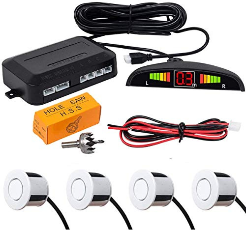 Rileor Rearor Parksensor Kit-White, Auto-Umkehrradarsensor mit LED-Anzeige, Sicherheitsassistent mit zwei Prozessoren und 4 Sensoren