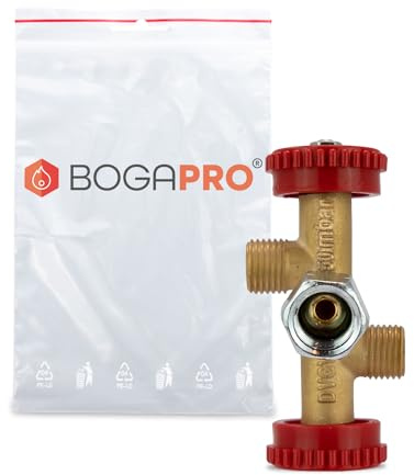 BOGAPRO Doppelabzweigventil für Propangasflaschen, Abzweigventil für 2 Gasgeräte für Gasflasche mit max. 11kg, inkl. Polybeutel