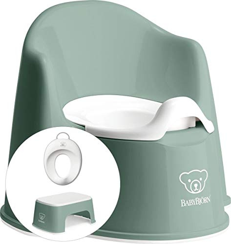 BABYBJÖRN Kit de démarrage pour apprendre à la propreté : chaise en pot, marchepied et siège de toilette – Vert profond blanc