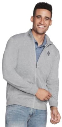 Skechers Men's The Hoodless Hoodie GO WALK Everywhere Full Zip Mock Neck Jacket, Light Grey, X-Large