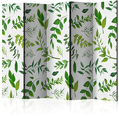 murando Raumteiler Foto Paravent Botanik 225x172 cm beidseitig auf Vlies-Leinwand Bedruckt Trennwand Spanische Wand Sichtschutz Raumtrenner Design Natur Pflanzen Blätter grün b-C-0266-z-c