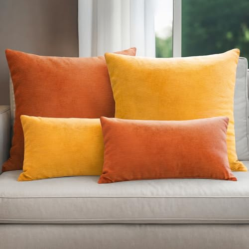 Selfitex 4er Set Cord Sofakissen 2X 30x50 + 2X 50x50, Couchkissen inkl. Füllkissen, samtiger Kissenbezug mit weicher Kissenfüllung, Flauschige Dekokissen für Wohn- & Schlafzimmer (Granada)