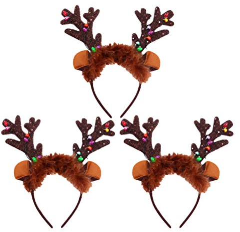 Beaupretty 3 Stücke LED Weihnachtsstirnband LED Rentier Weihnachten Haarreif Leuchtet Geweih Kopfschmuck Hirsch Geweih Haarreif Partei Favor