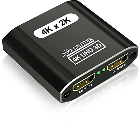 Splitter HDMI 1 in 2 Out：Alluminio 4K Sdoppiatore Hdmi 1 Ingresso 2 Uscite Per Doppio Monitor - 1 Sorgente A 2 Display Specchio duplicato Supporta 3D E 1080P Per Lettori DVD console di gioco