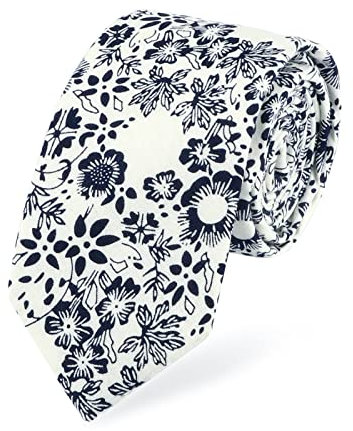 HOULIFE Cravates pour homme,Cravate fine pour homme,Cravate étroite de 6 cm,Cravates en coton pour un usage quotidien,Pour un mariage, une fête, 1/2 pièces, Fleur blanche et bleu marine, S